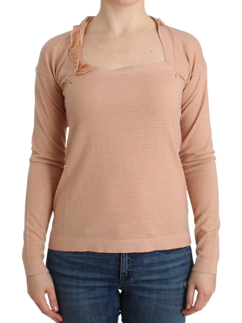 Orange Wool Blend Striped Long Sleeve Top