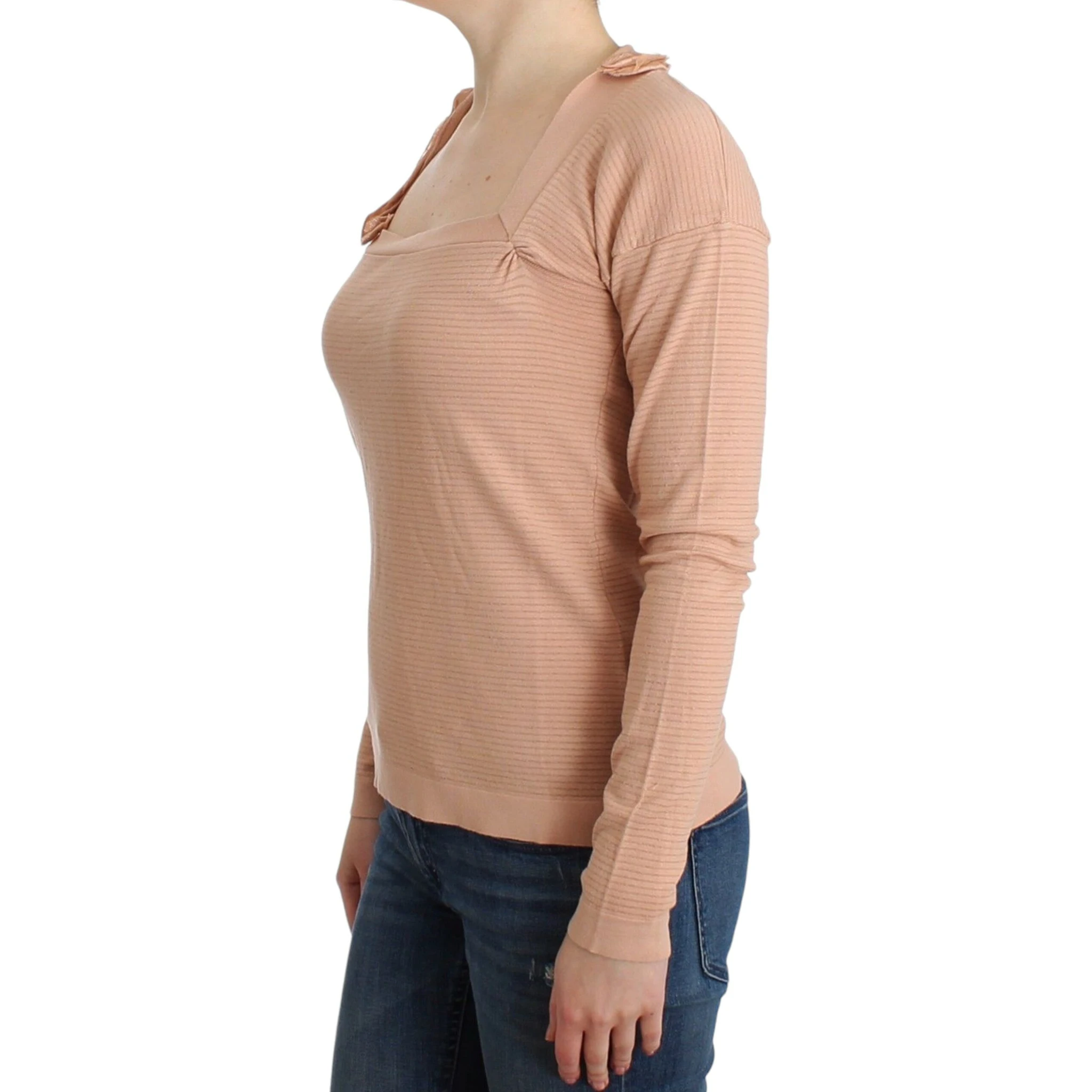Orange Wool Blend Striped Long Sleeve Top