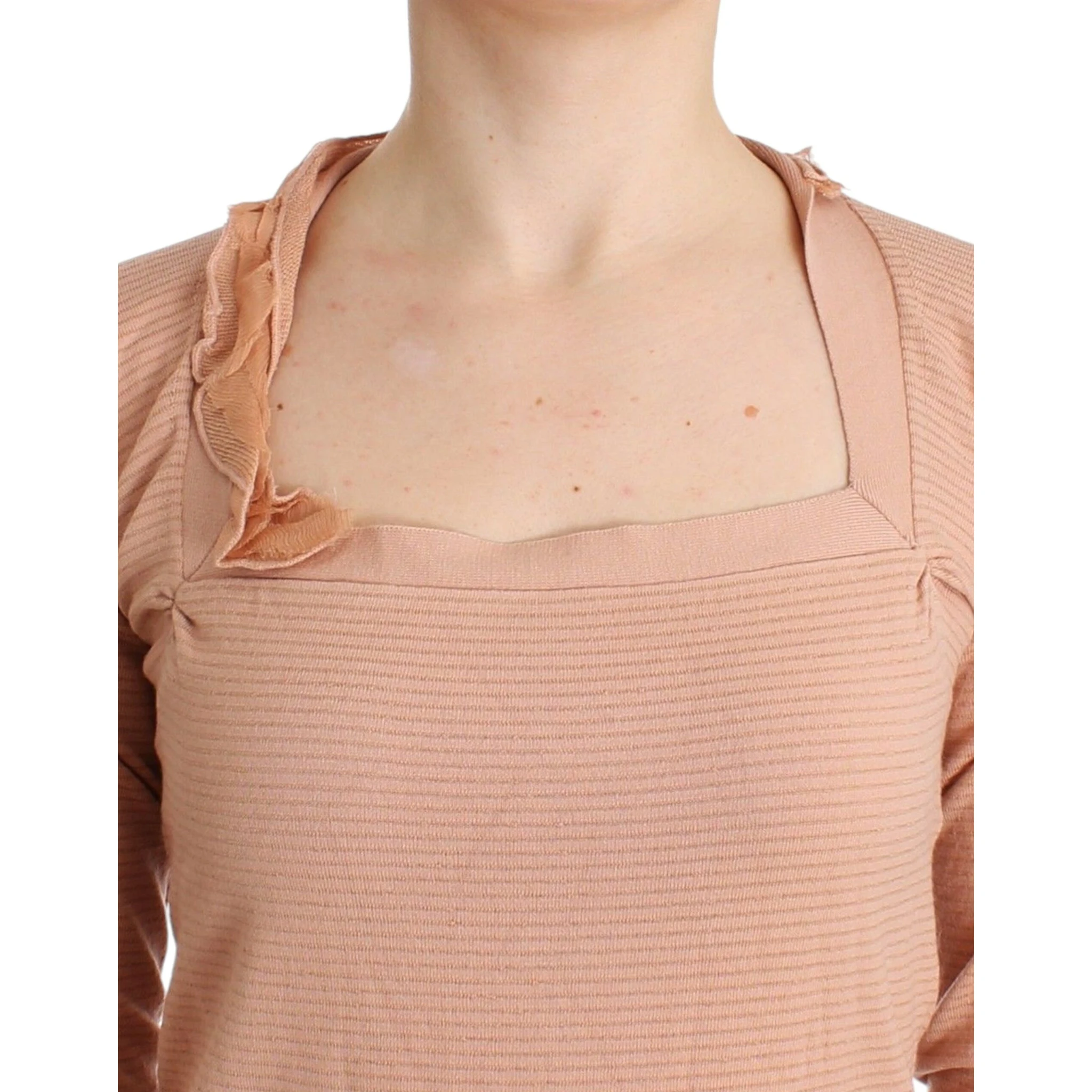 Orange Wool Blend Striped Long Sleeve Top