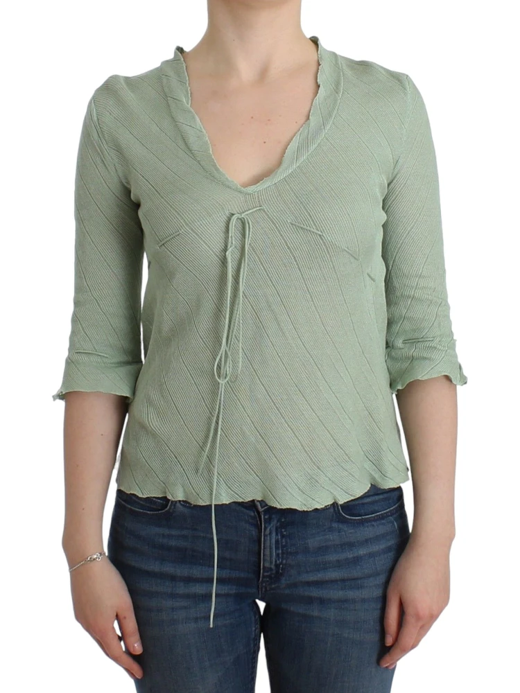 Green Lightweight Knit Sweater Top Blouse