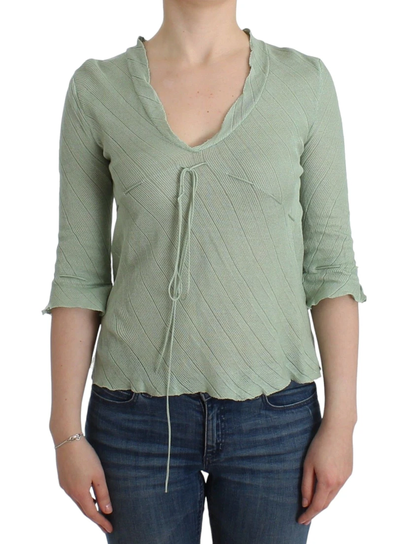 Green Lightweight Knit Sweater Top Blouse