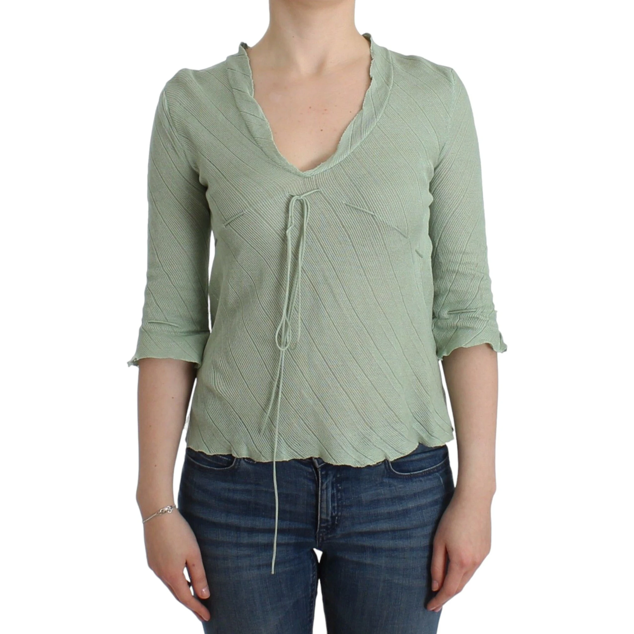 Green Lightweight Knit Sweater Top Blouse