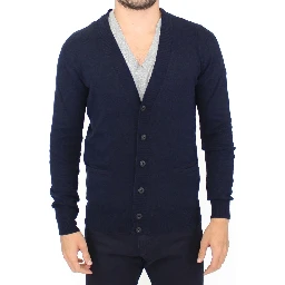 Blue Wool Cashmere Cardigan Pullover Sweater