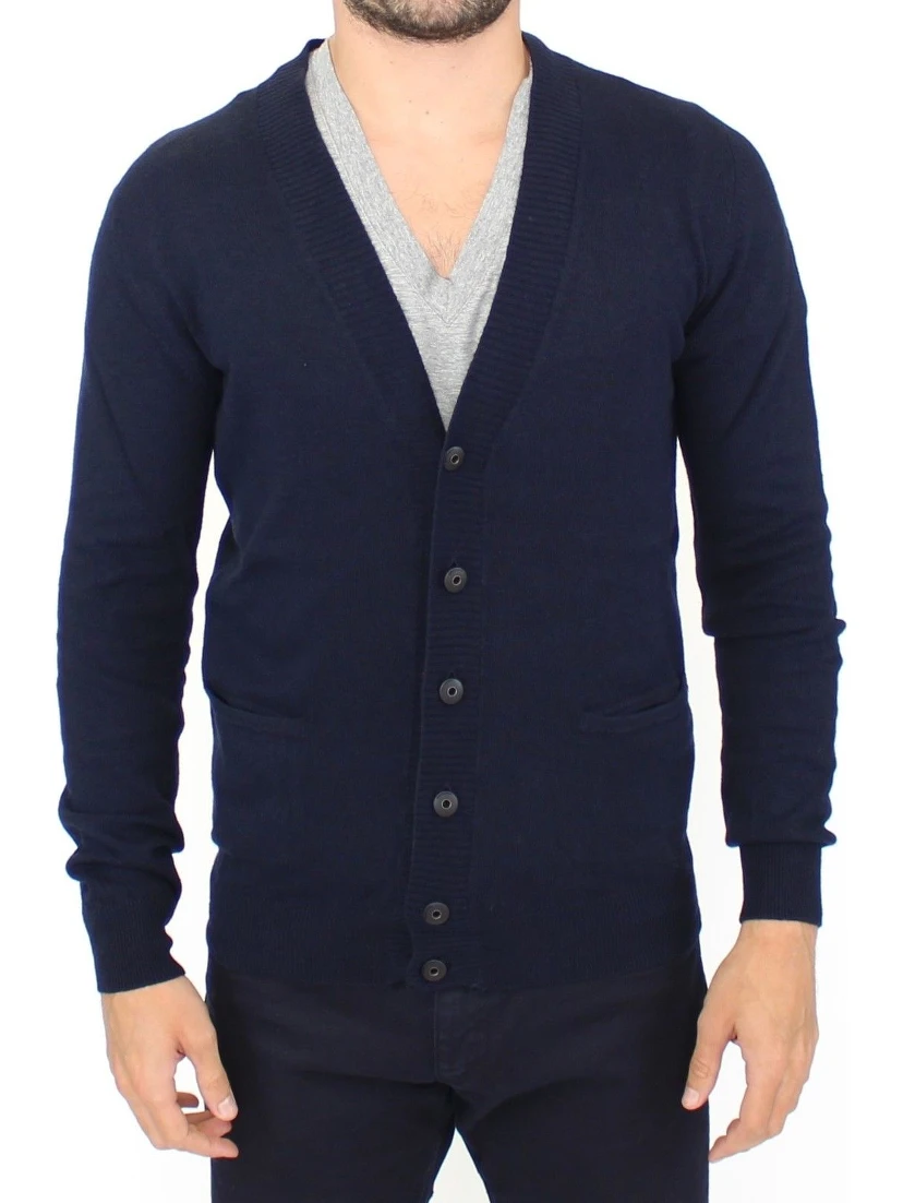 Blue Wool Cashmere Cardigan Pullover Sweater
