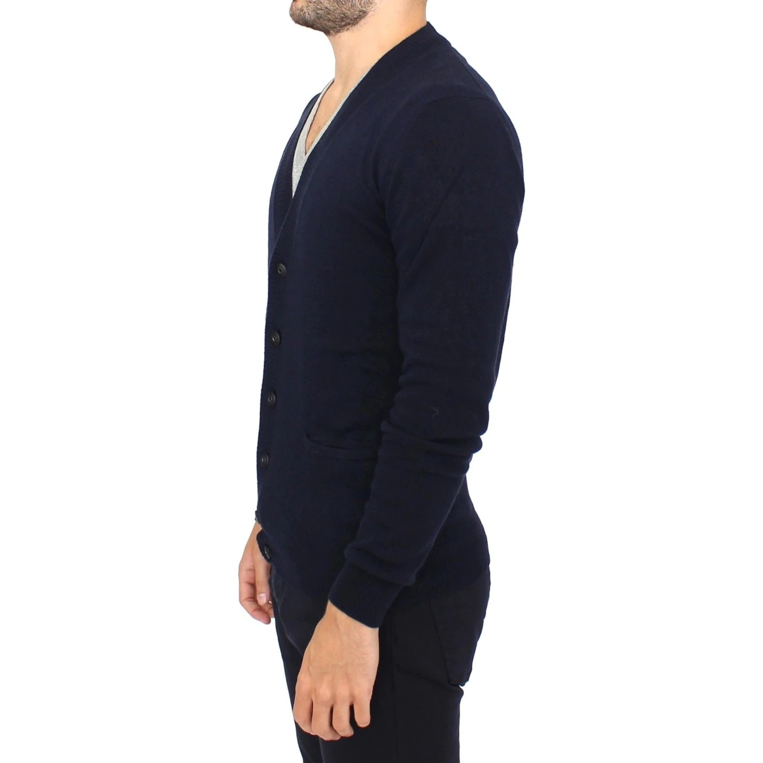 Blue Wool Cashmere Cardigan Pullover Sweater