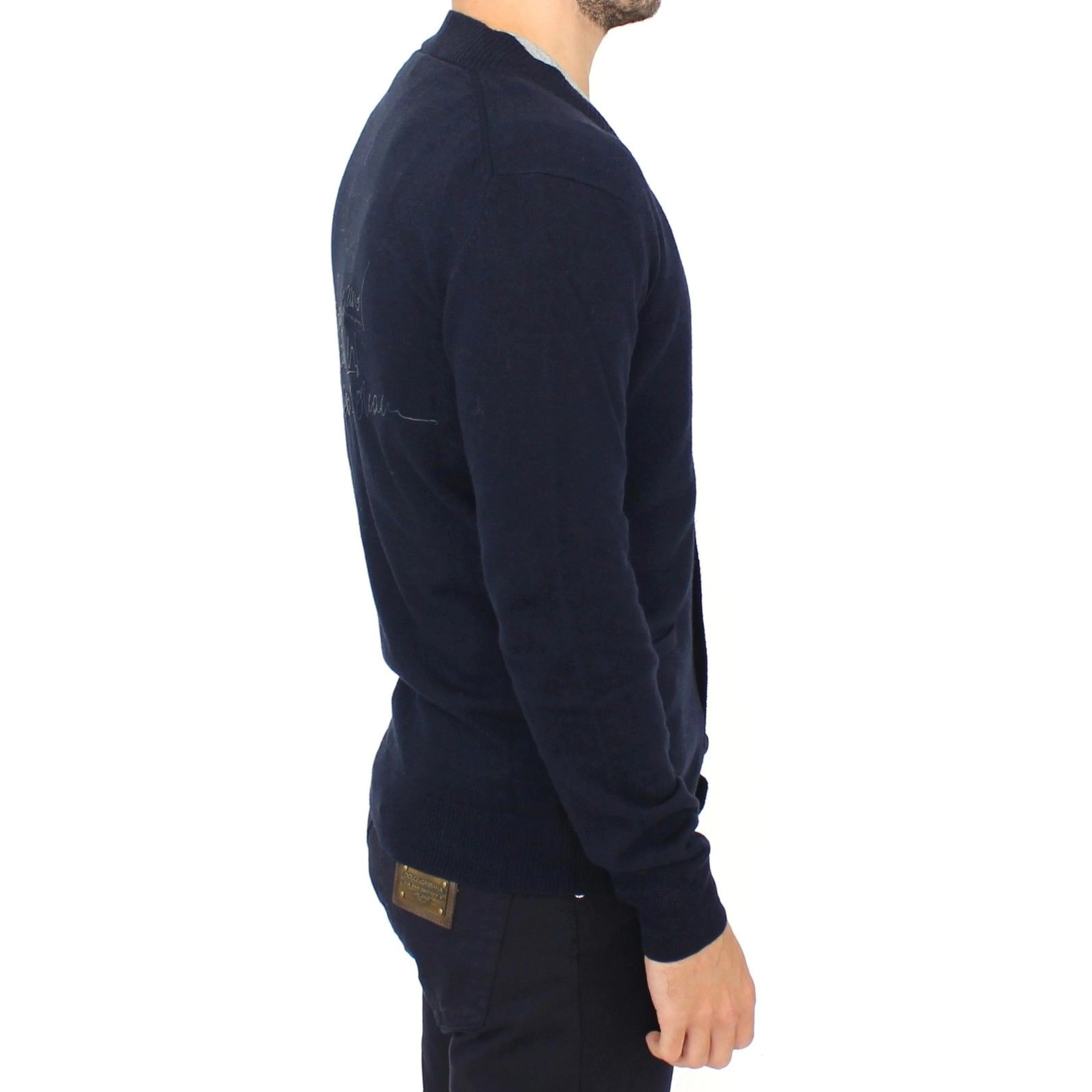 Blue Wool Cashmere Cardigan Pullover Sweater