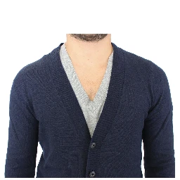 Blue Wool Cashmere Cardigan Pullover Sweater