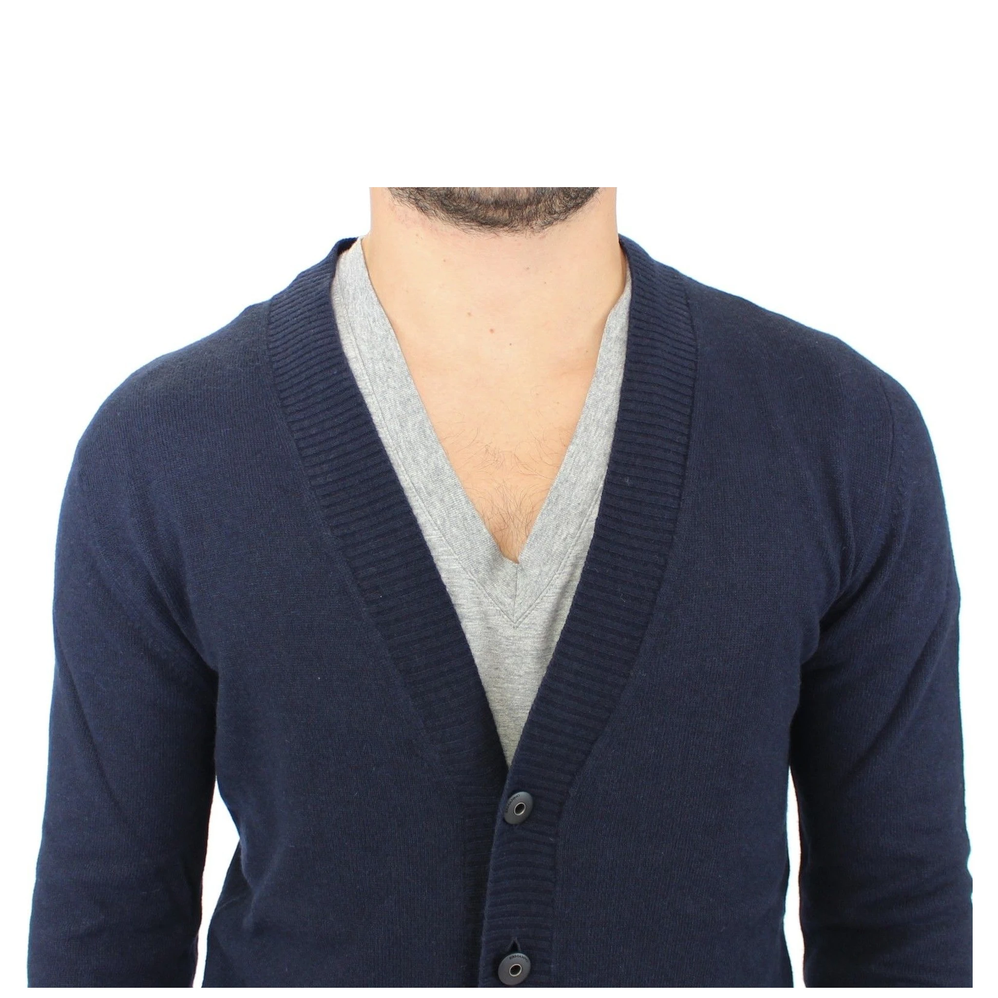 Blue Wool Cashmere Cardigan Pullover Sweater
