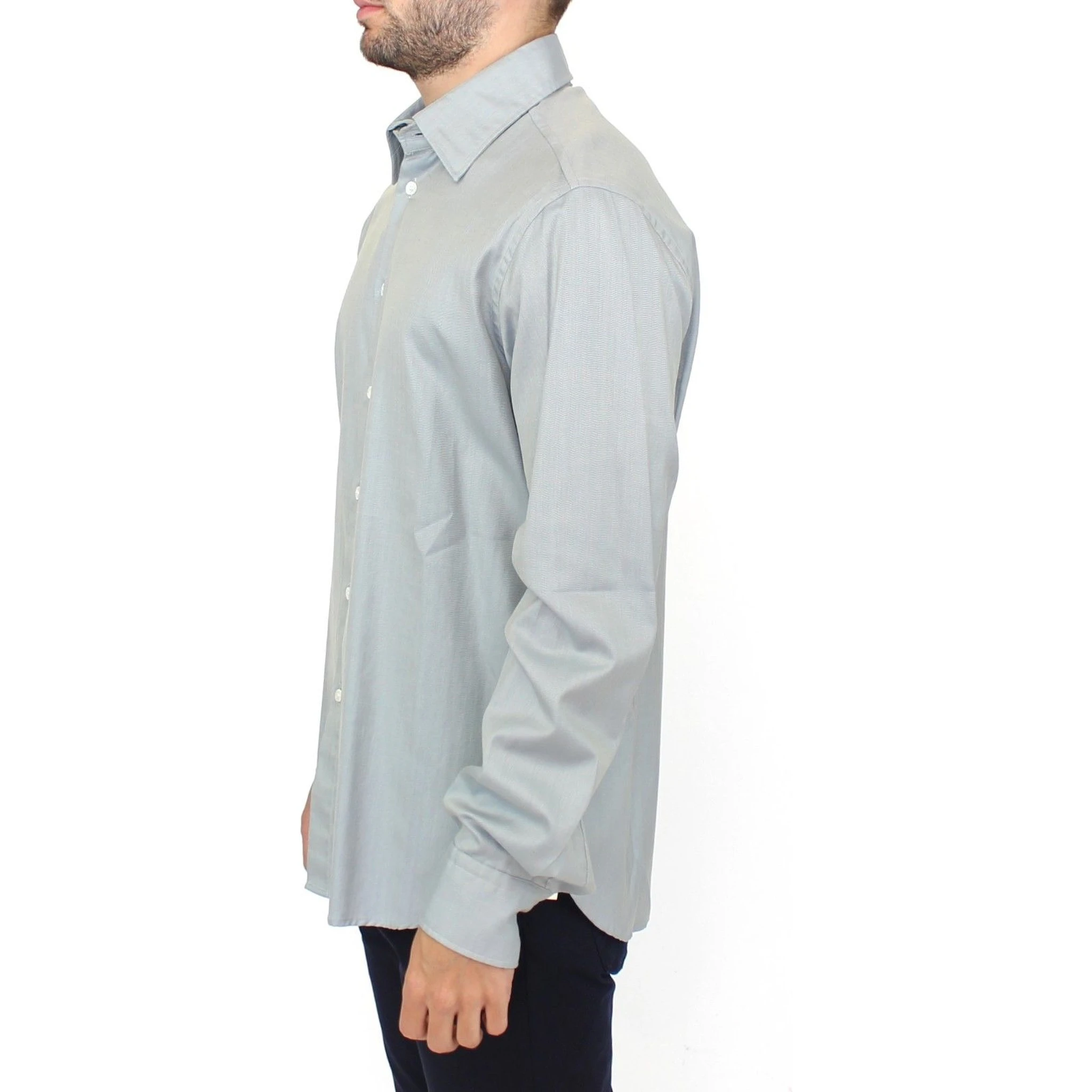 Gray Cotton Long Sleeve Casual Shirt Top