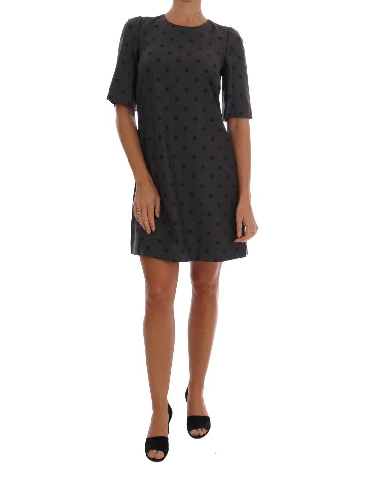 Gray Polka Dotted Sheath Wool Dress