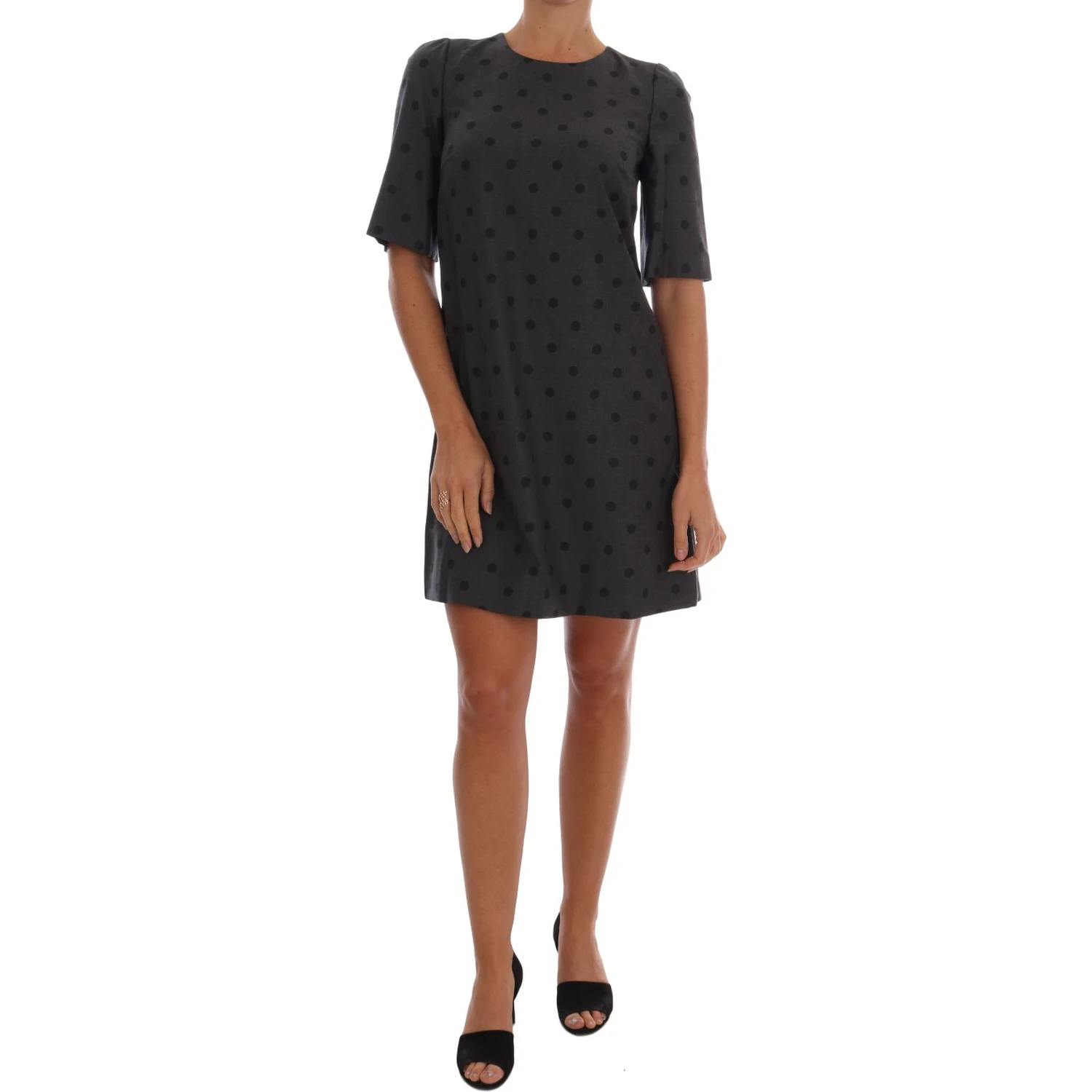 Gray Polka Dotted Sheath Wool Dress