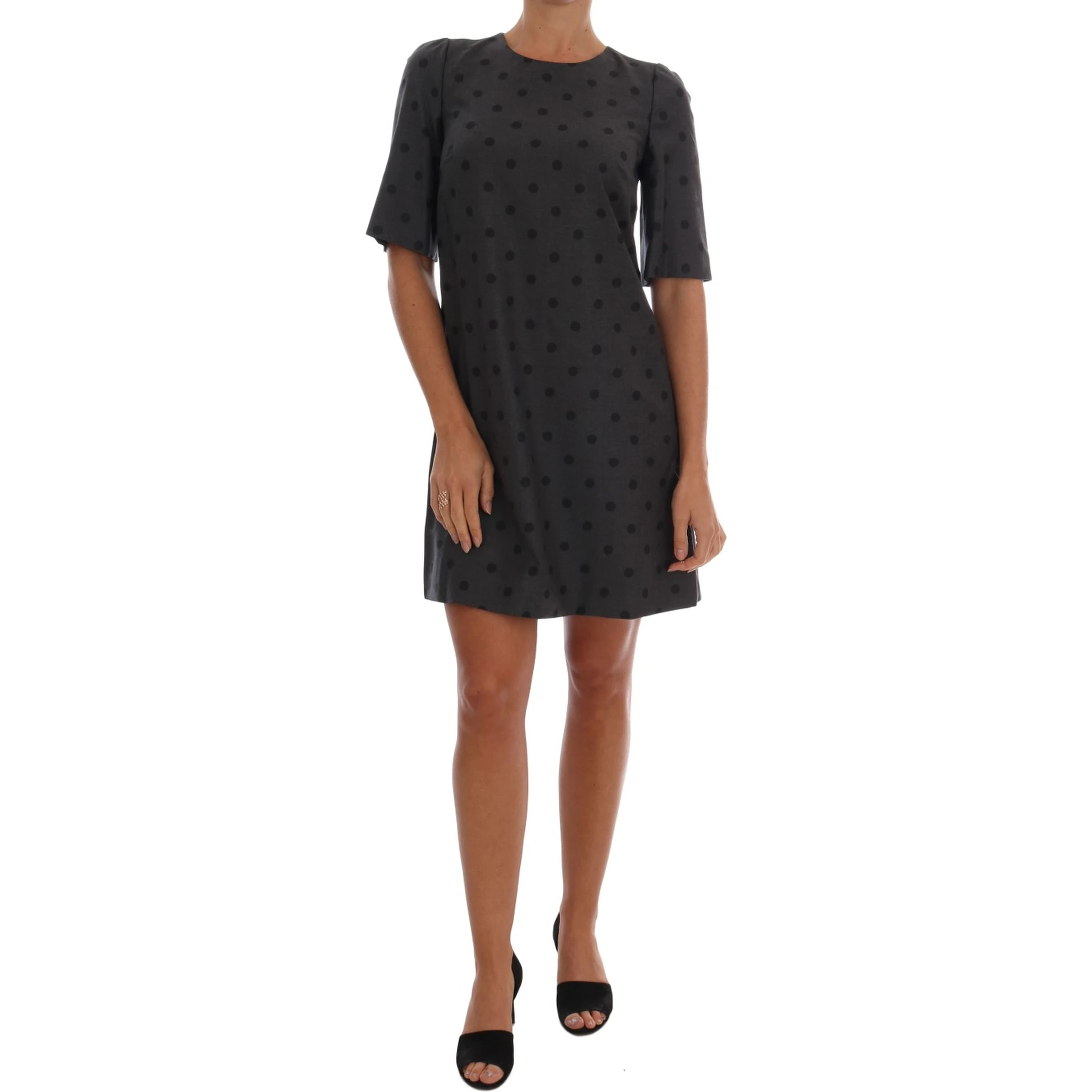 Gray Polka Dotted Sheath Wool Dress