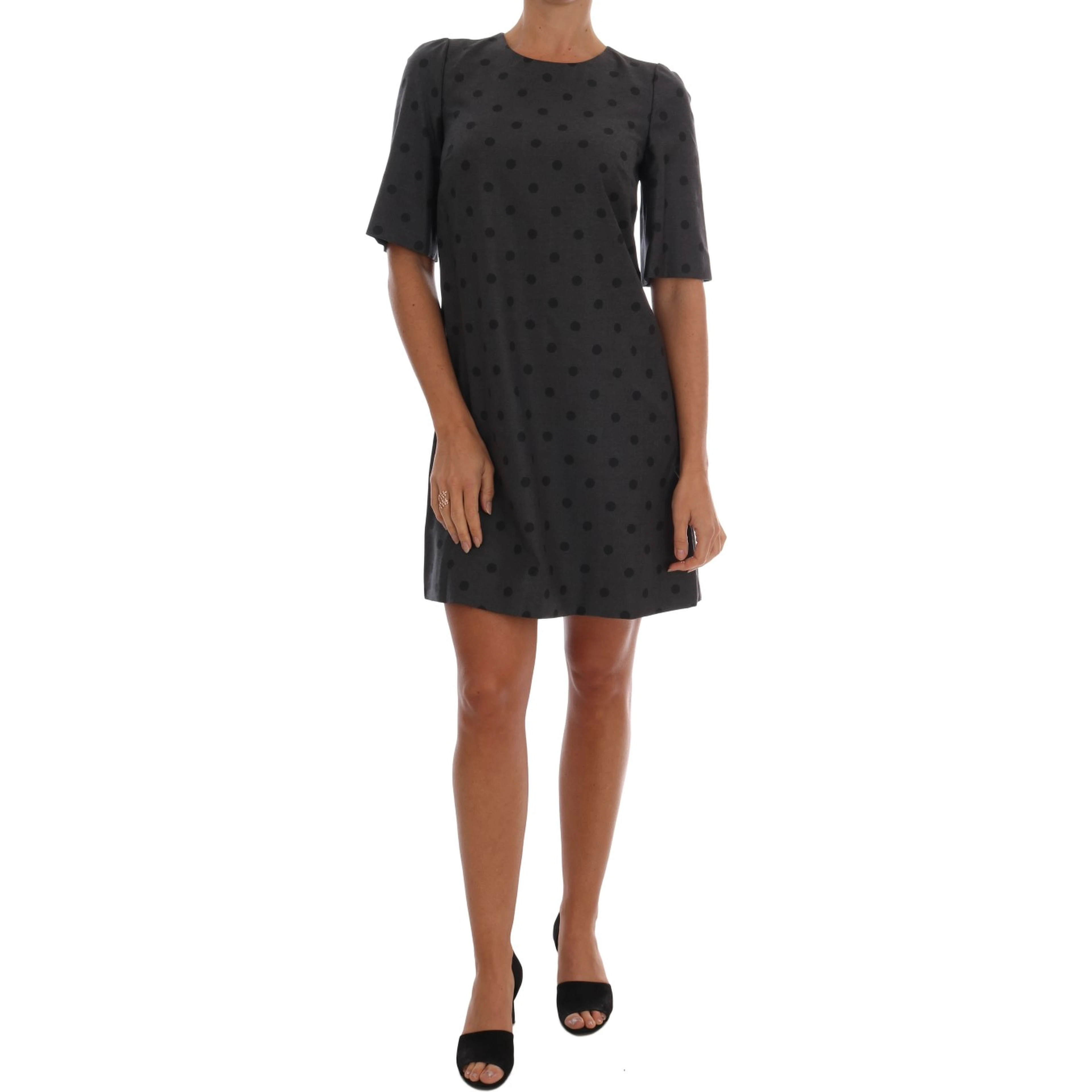 Gray Polka Dotted Sheath Wool Dress