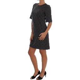 Gray Polka Dotted Sheath Wool Dress