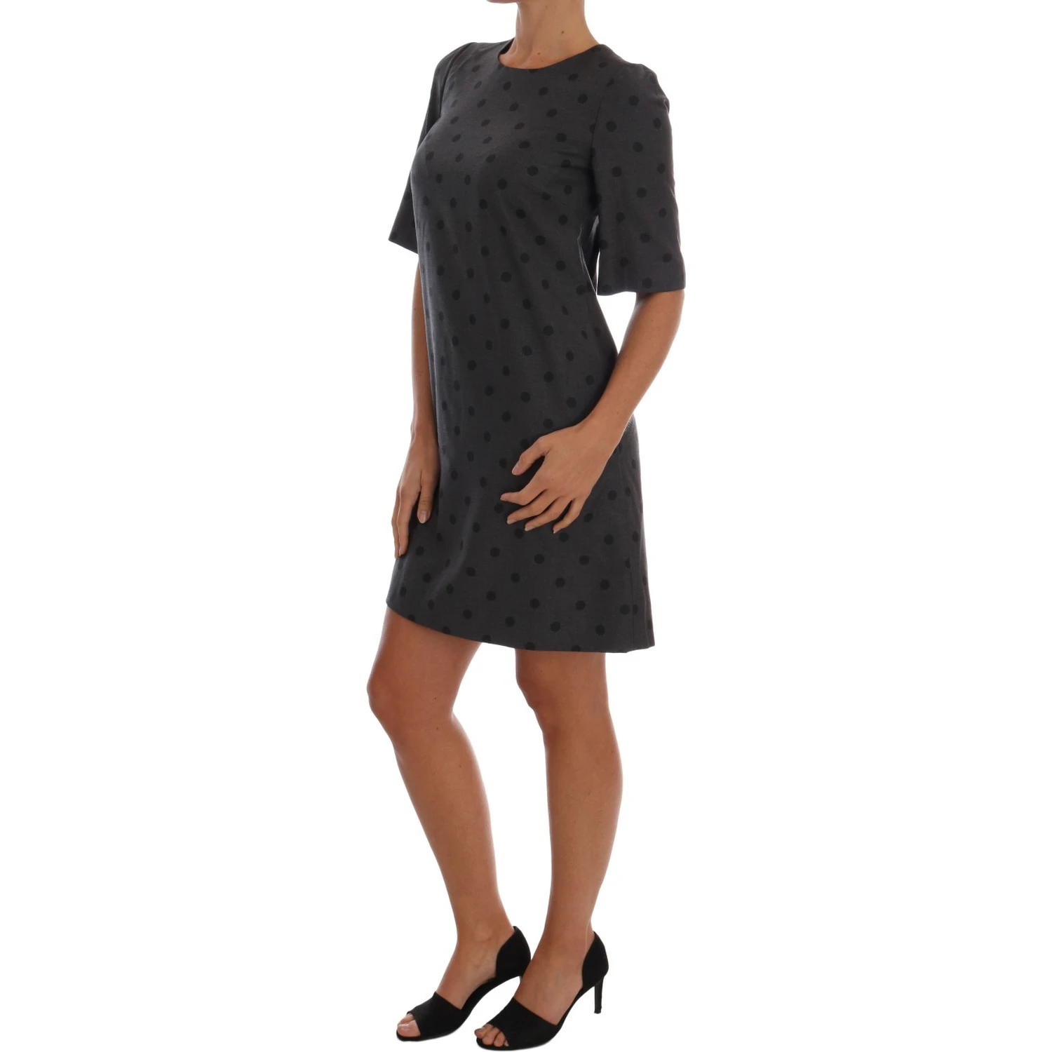 Gray Polka Dotted Sheath Wool Dress