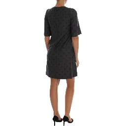 Gray Polka Dotted Sheath Wool Dress