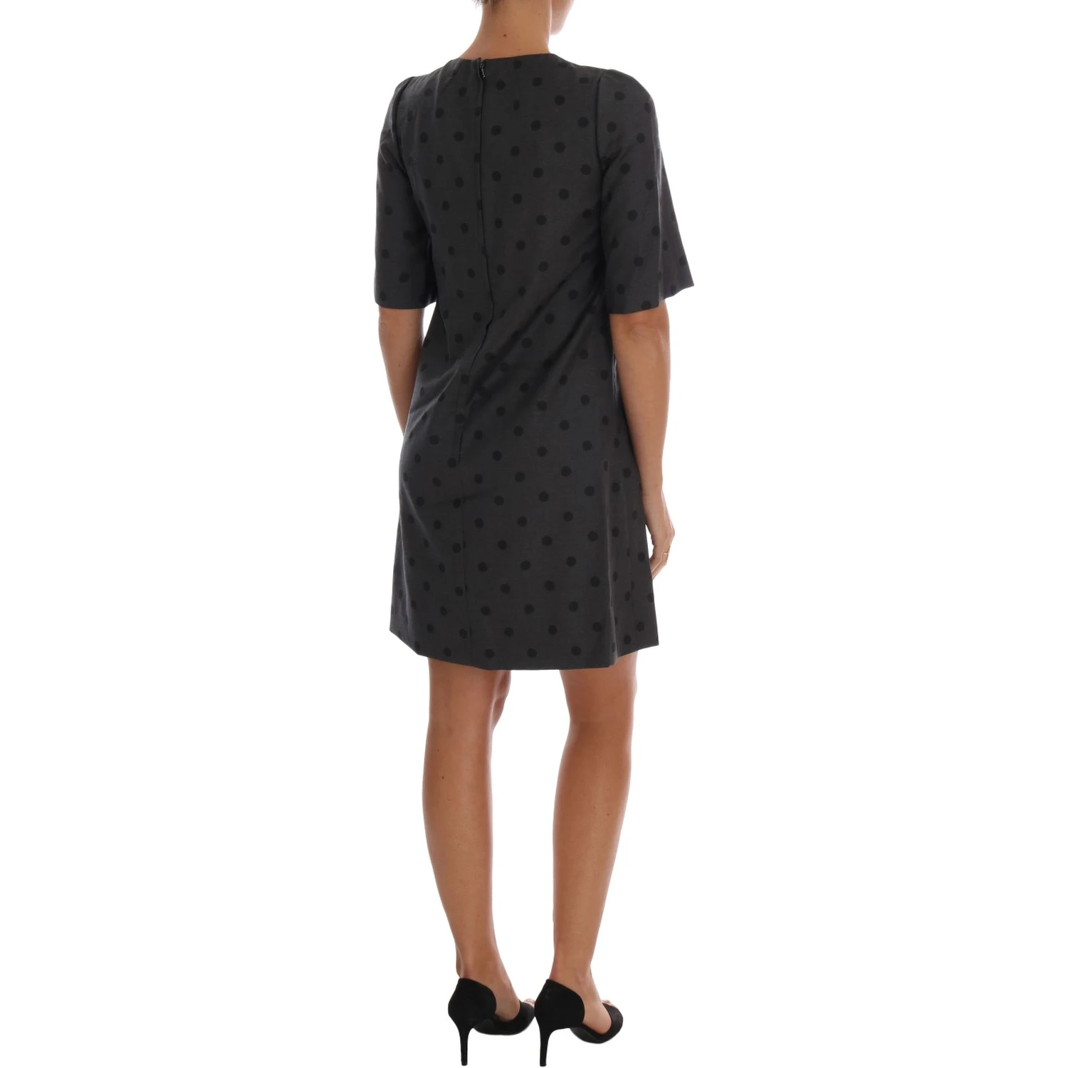 Gray Polka Dotted Sheath Wool Dress