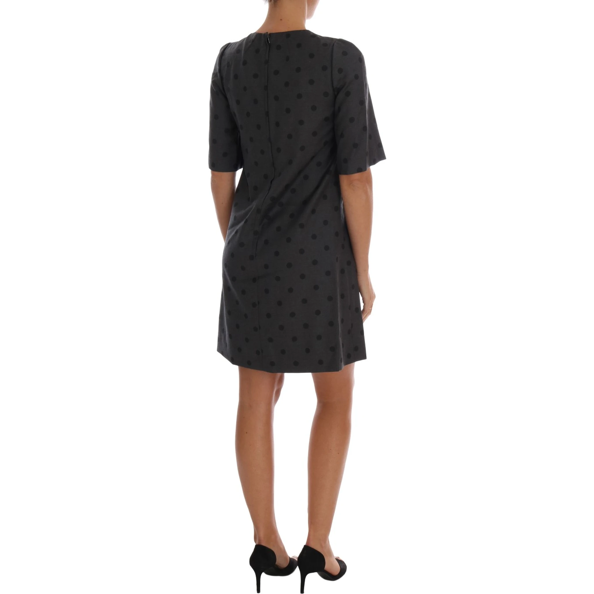 Gray Polka Dotted Sheath Wool Dress