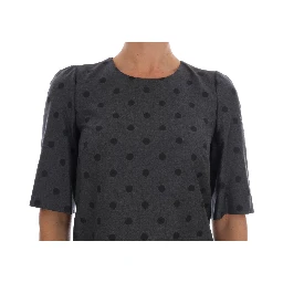 Gray Polka Dotted Sheath Wool Dress