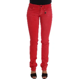 Red Cotton Stretch Slim Jeans