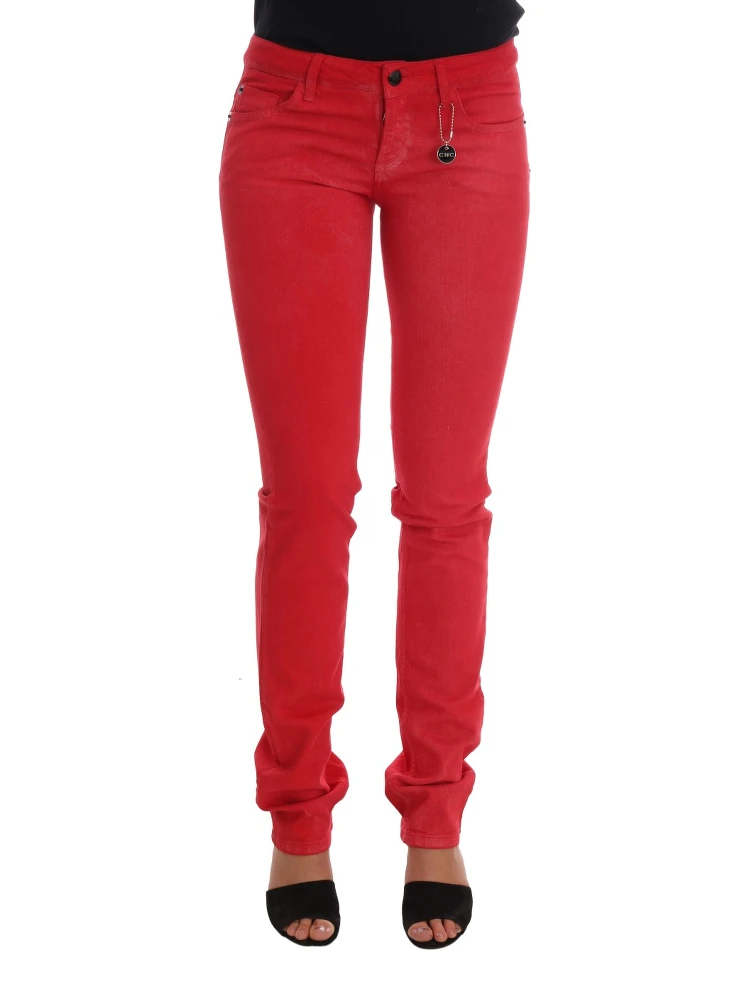 Red Cotton Stretch Slim Jeans
