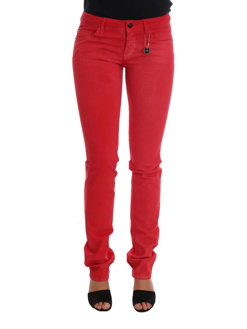 Red Cotton Stretch Slim Jeans