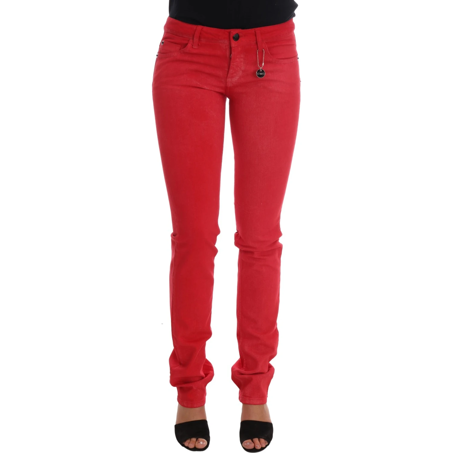 Red Cotton Stretch Slim Jeans