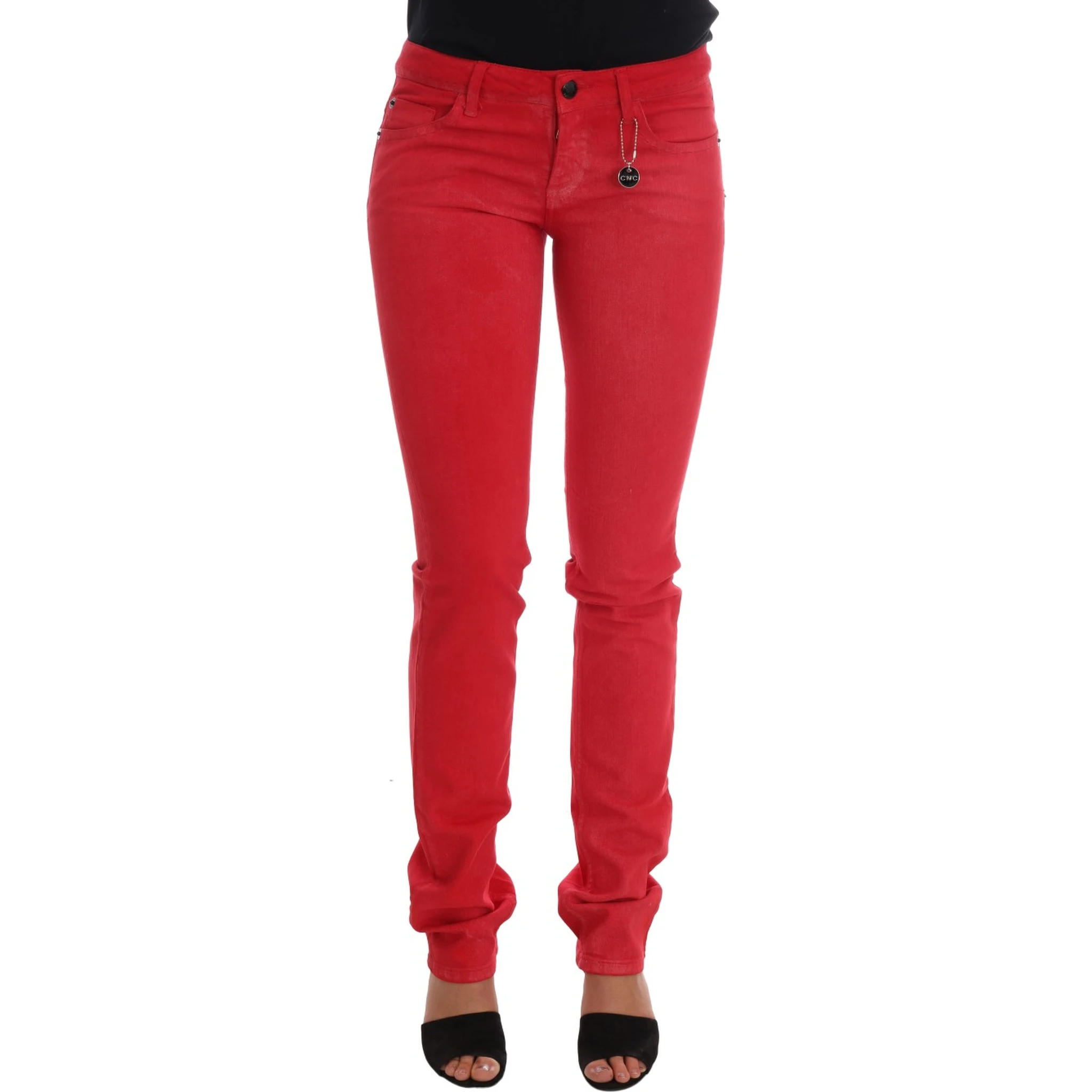 Red Cotton Stretch Slim Jeans