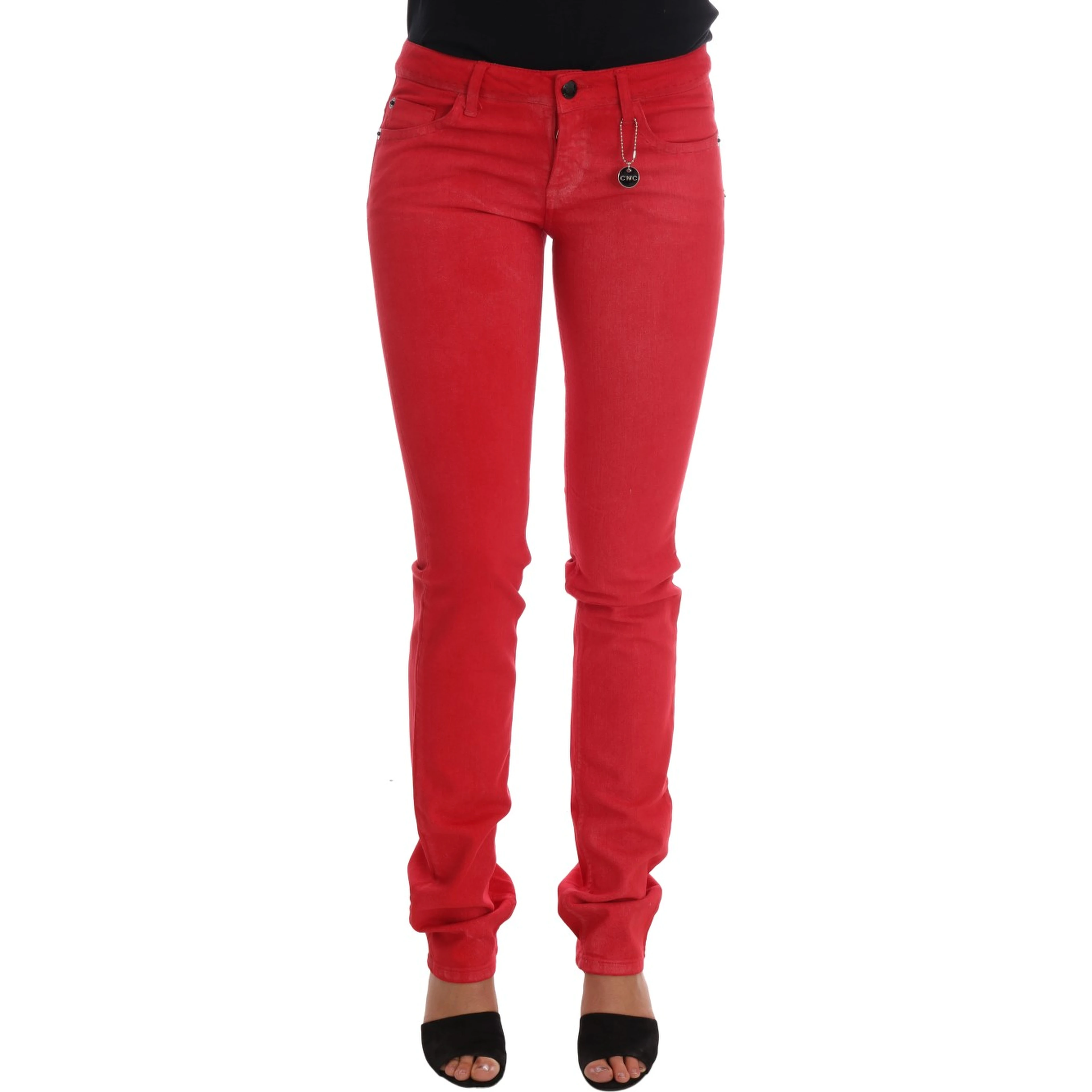 Red Cotton Stretch Slim Jeans