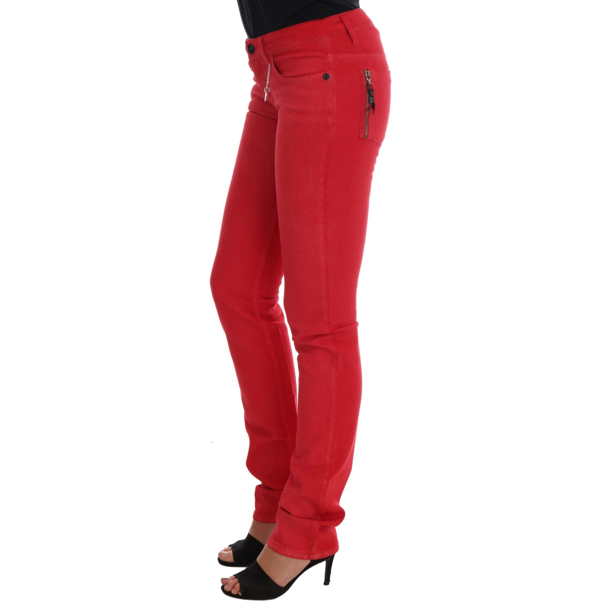 Red Cotton Stretch Slim Jeans