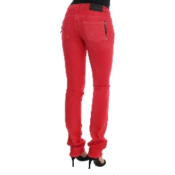 Red Cotton Stretch Slim Jeans