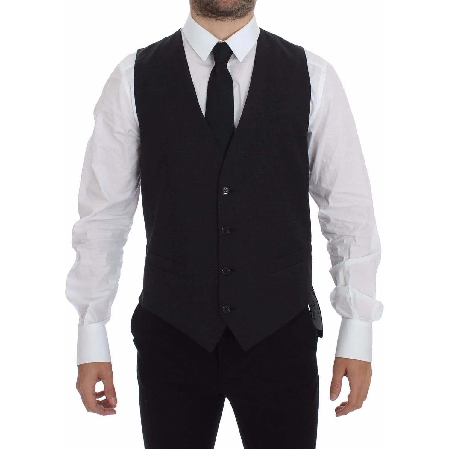 Gray Slim Fit Button Front Dress Formal Vest
