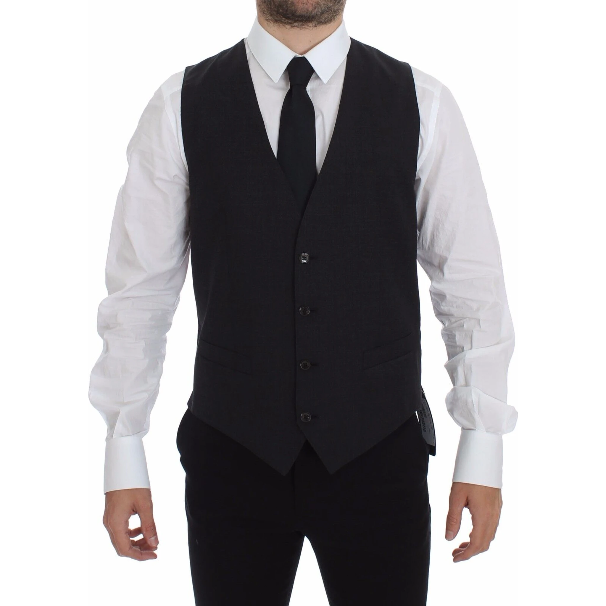 Gray Slim Fit Button Front Dress Formal Vest