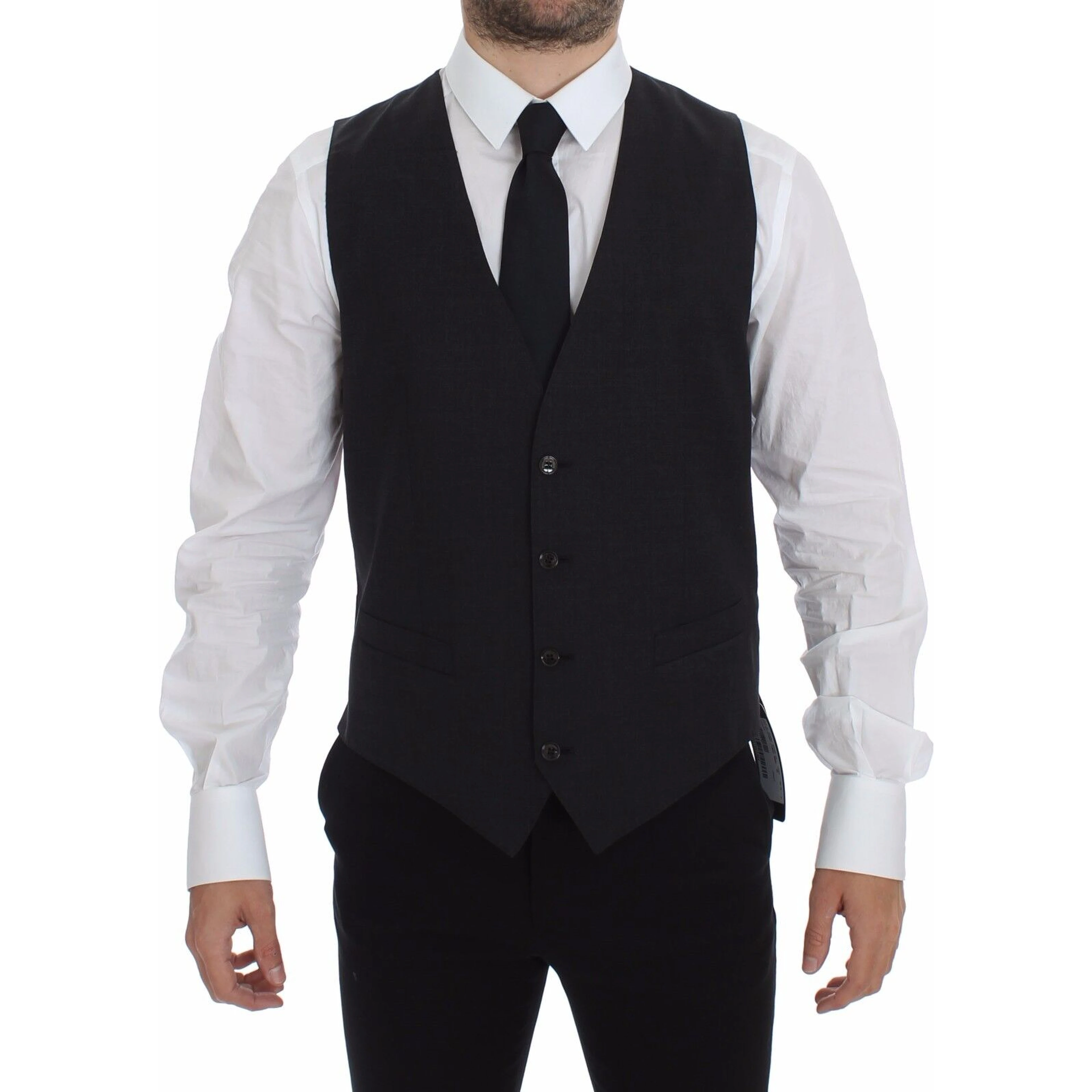 Gray Slim Fit Button Front Dress Formal Vest