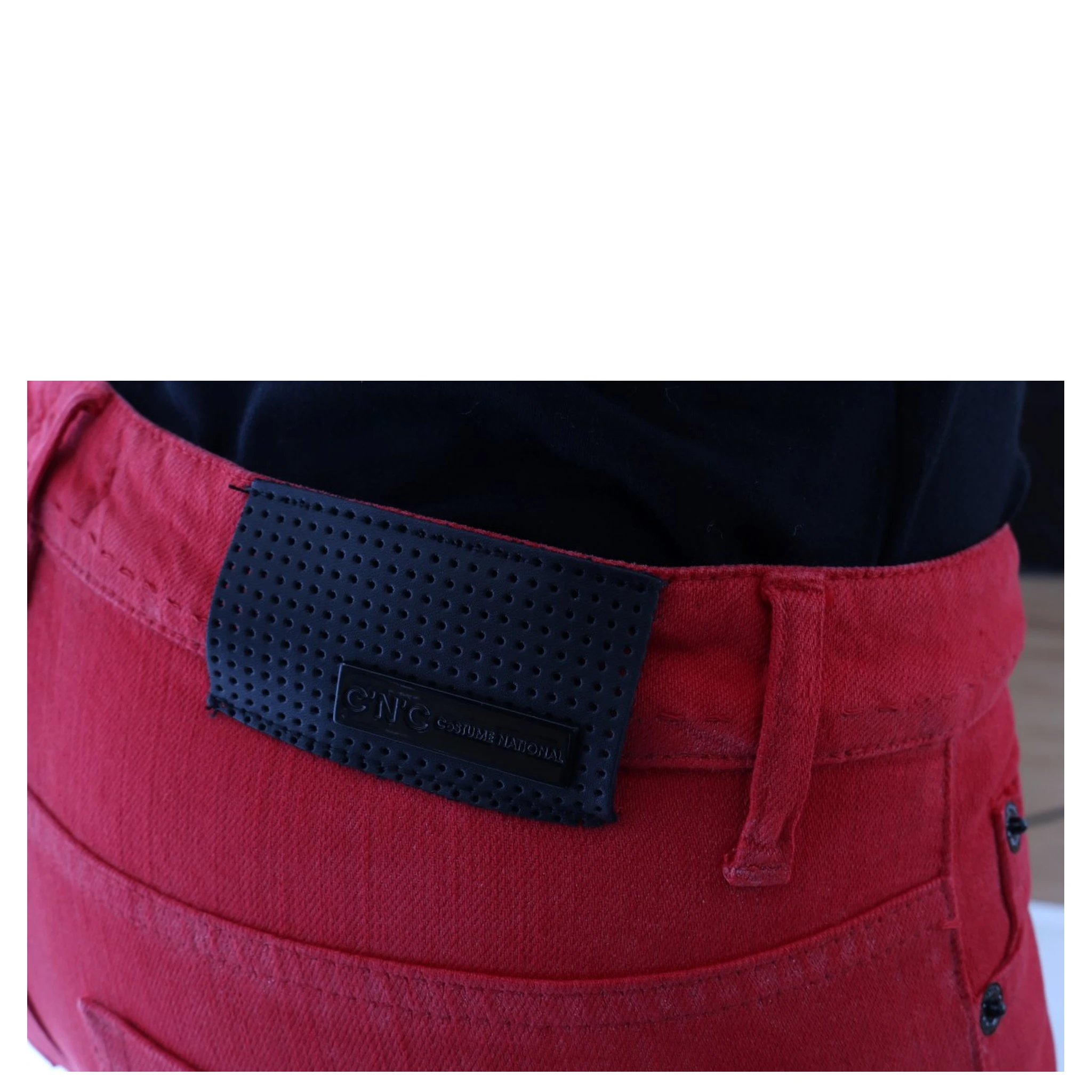 Red Cotton Stretch Slim Jeans