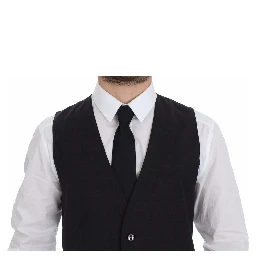 Gray Slim Fit Button Front Dress Formal Vest