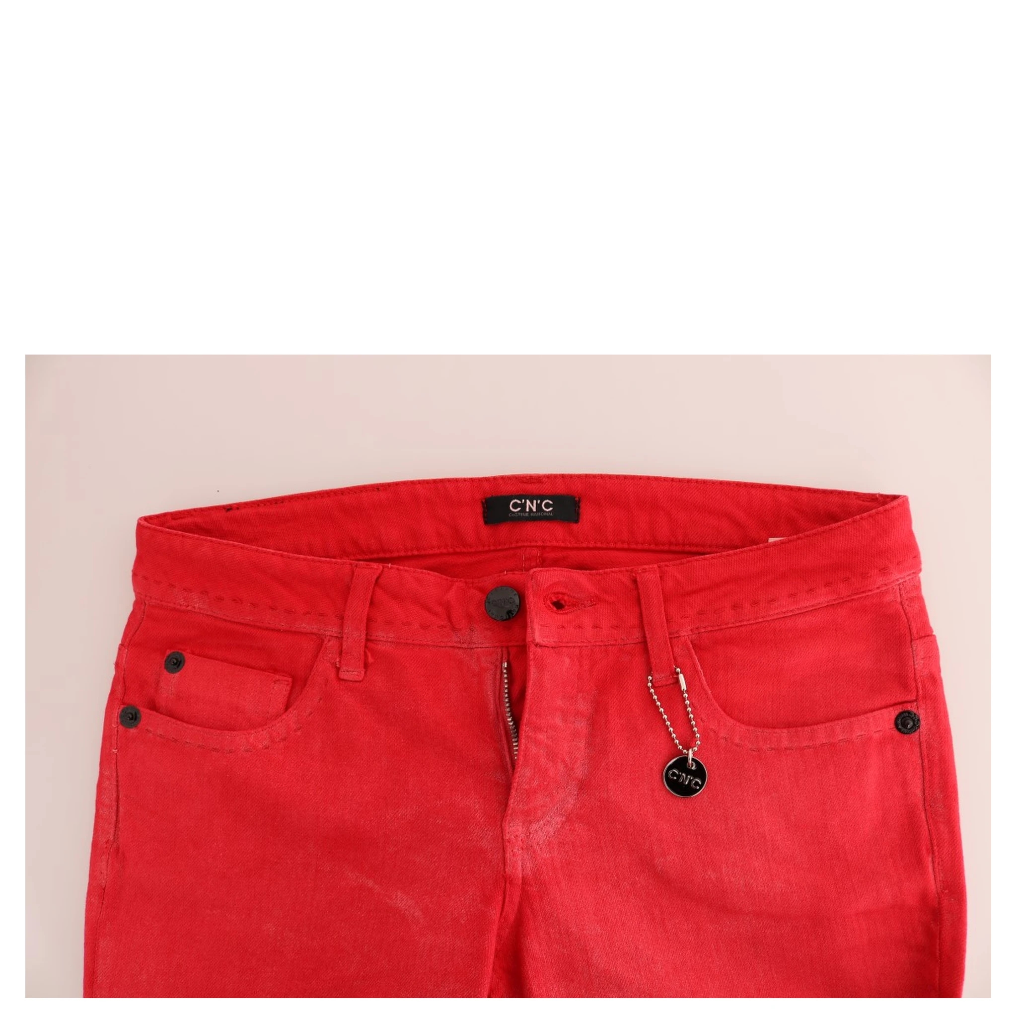 Red Cotton Stretch Slim Jeans