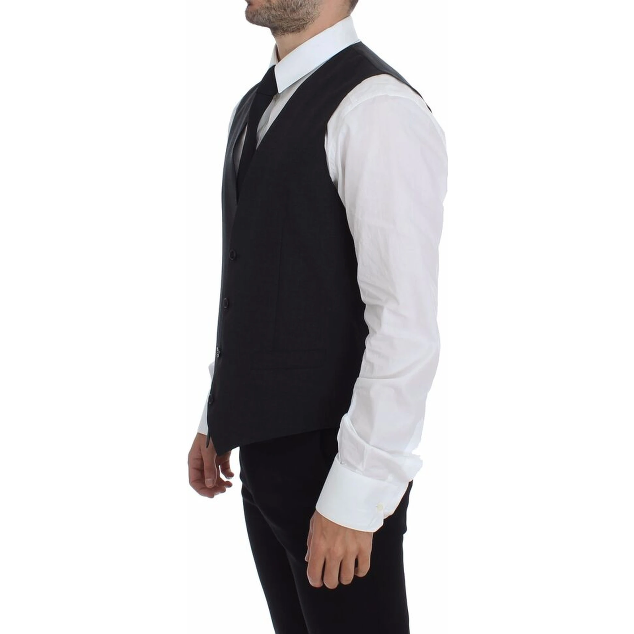 Gray Slim Fit Button Front Dress Formal Vest