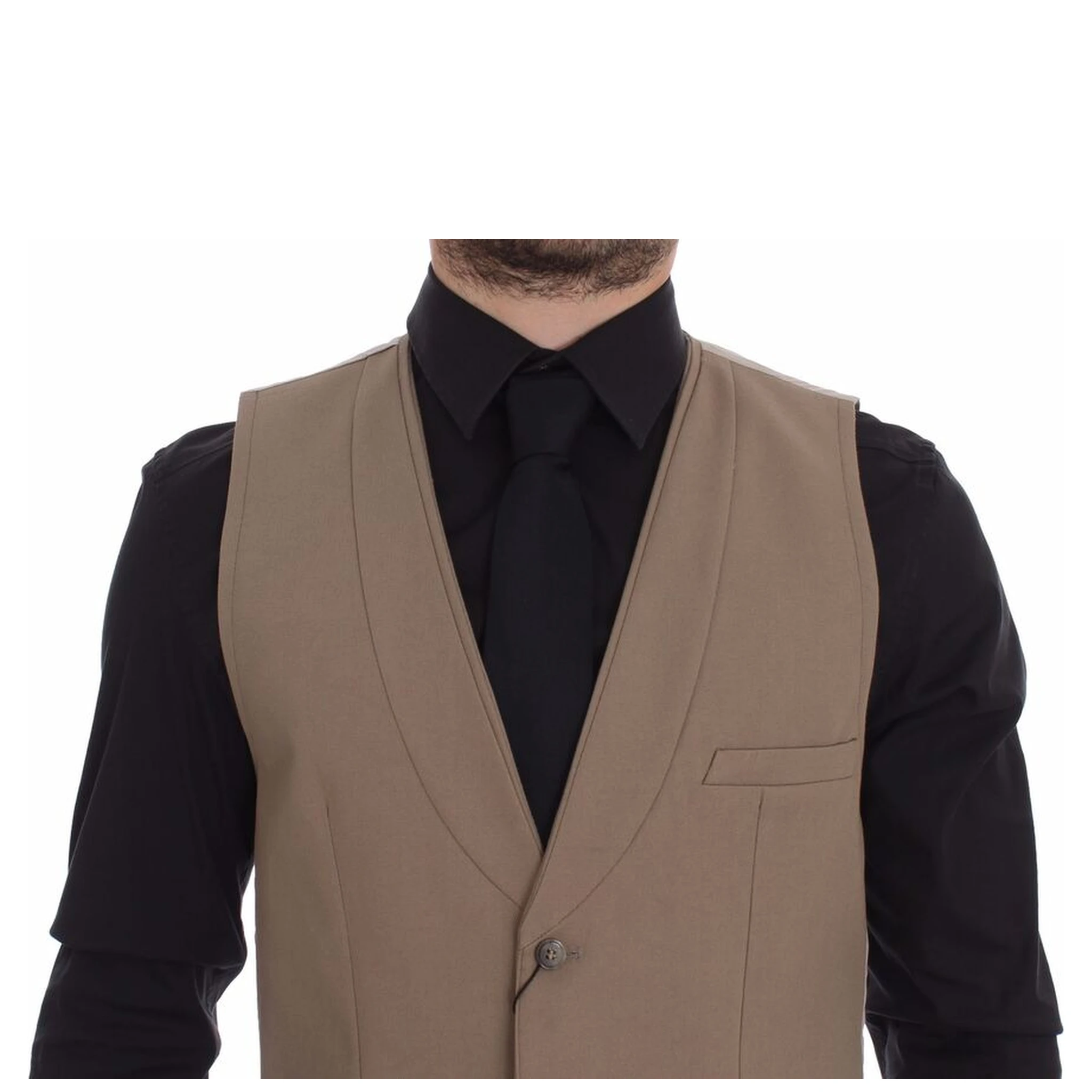 Beige Cotton Slim Fit Button Front Dress Vest