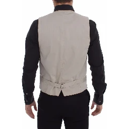 Beige Cotton Slim Fit Button Front Dress Vest