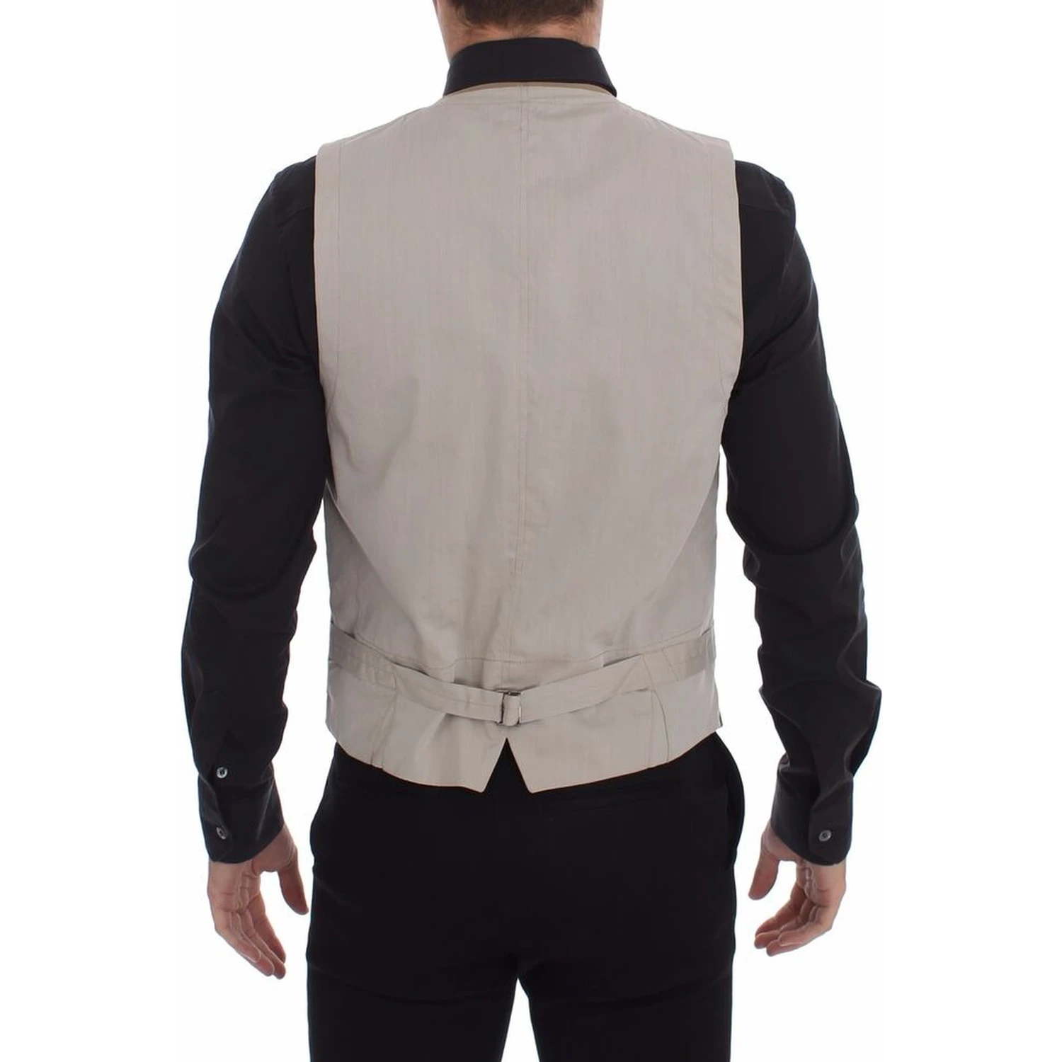 Beige Cotton Slim Fit Button Front Dress Vest