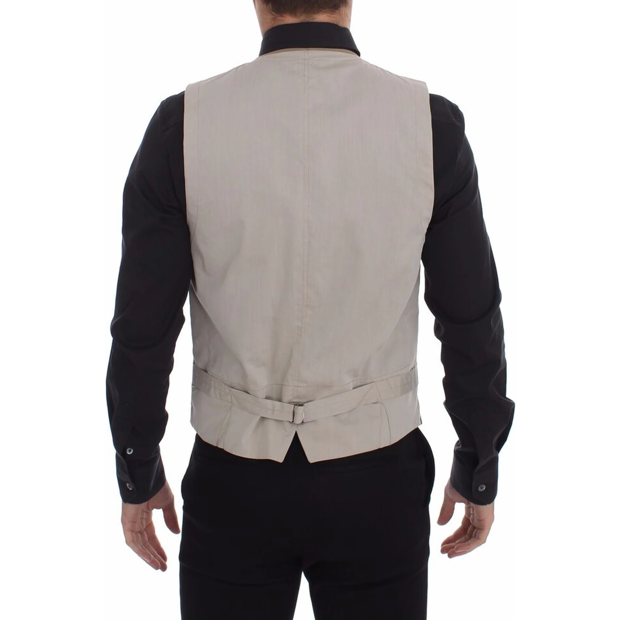 Beige Cotton Slim Fit Button Front Dress Vest