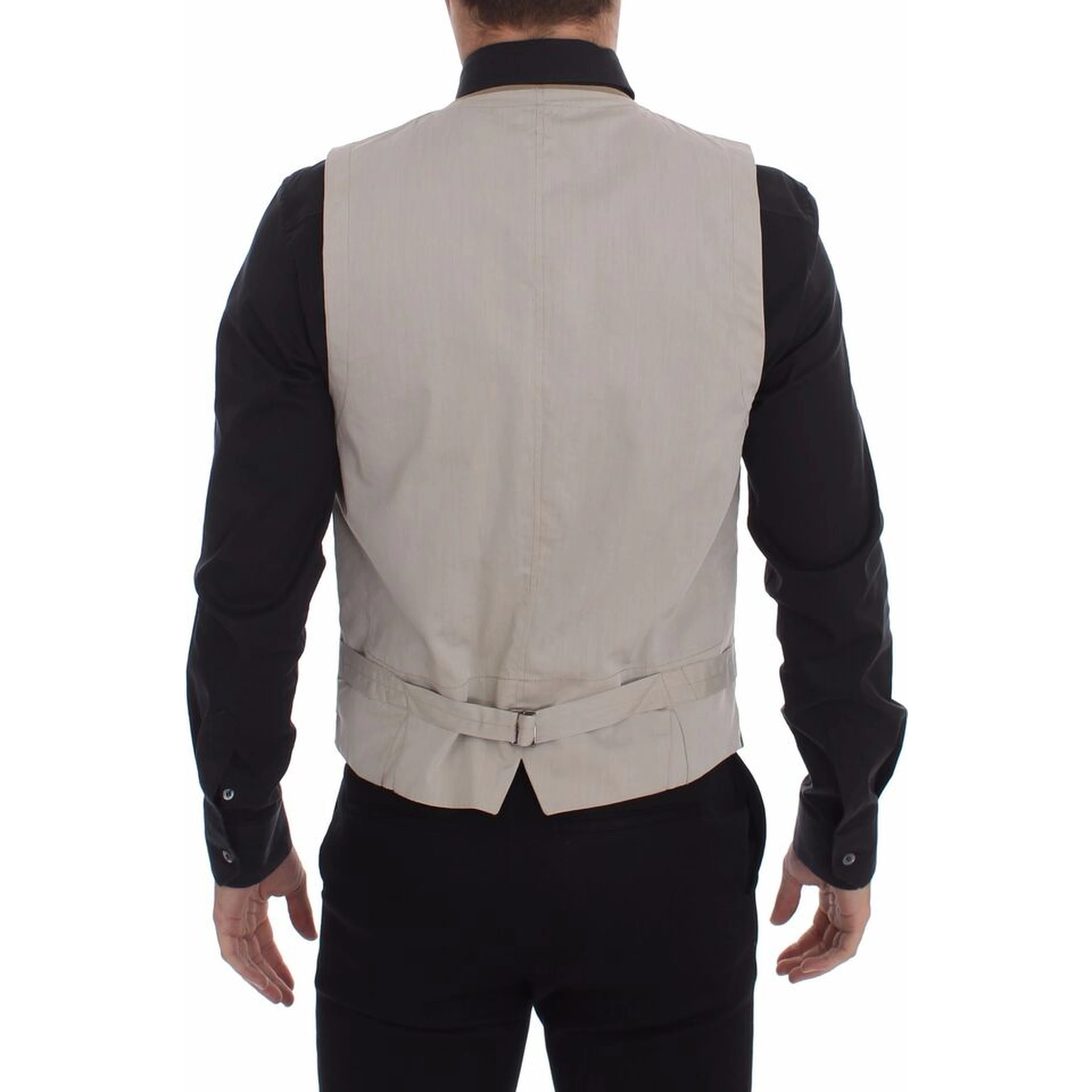 Beige Cotton Slim Fit Button Front Dress Vest