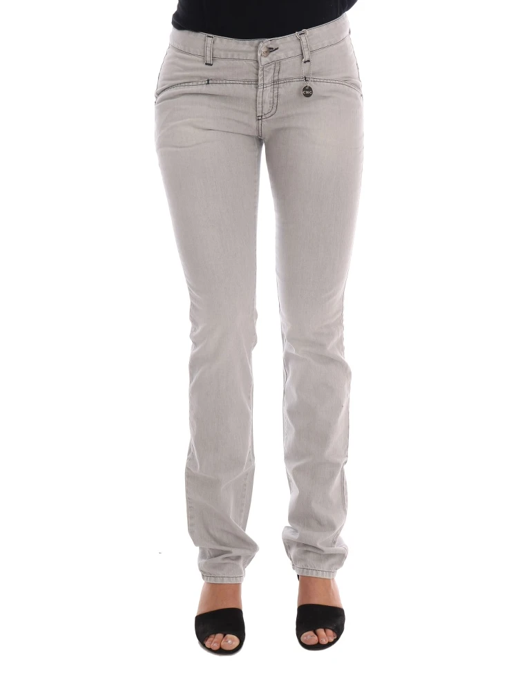 Gray Wash Cotton Slim Jeans