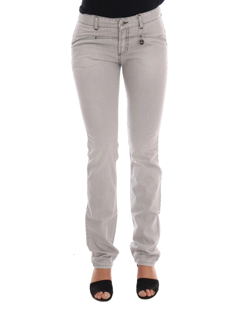 Gray Wash Cotton Slim Jeans
