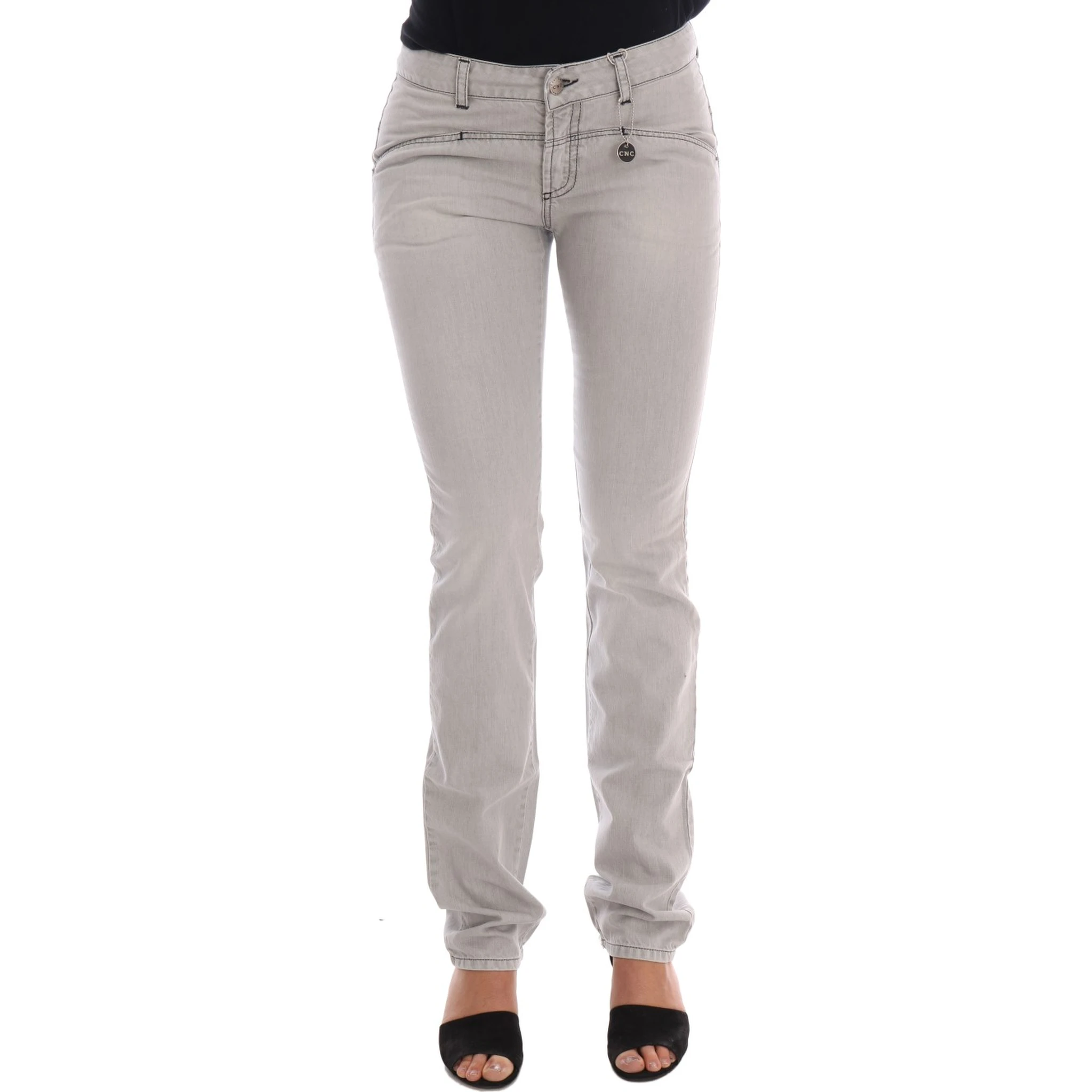 Gray Wash Cotton Slim Jeans