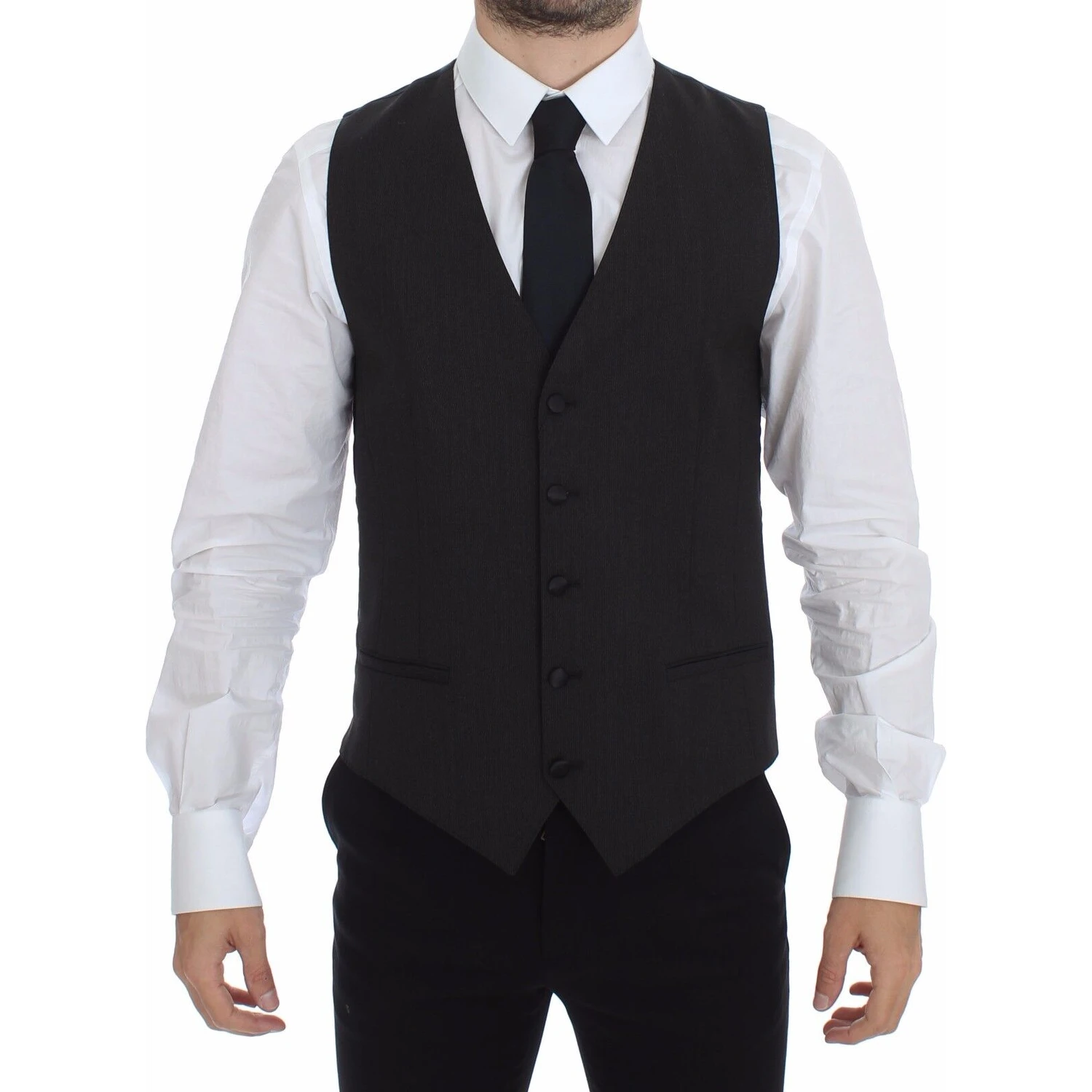 Gray Wool Stretch Dress Vest Blazer