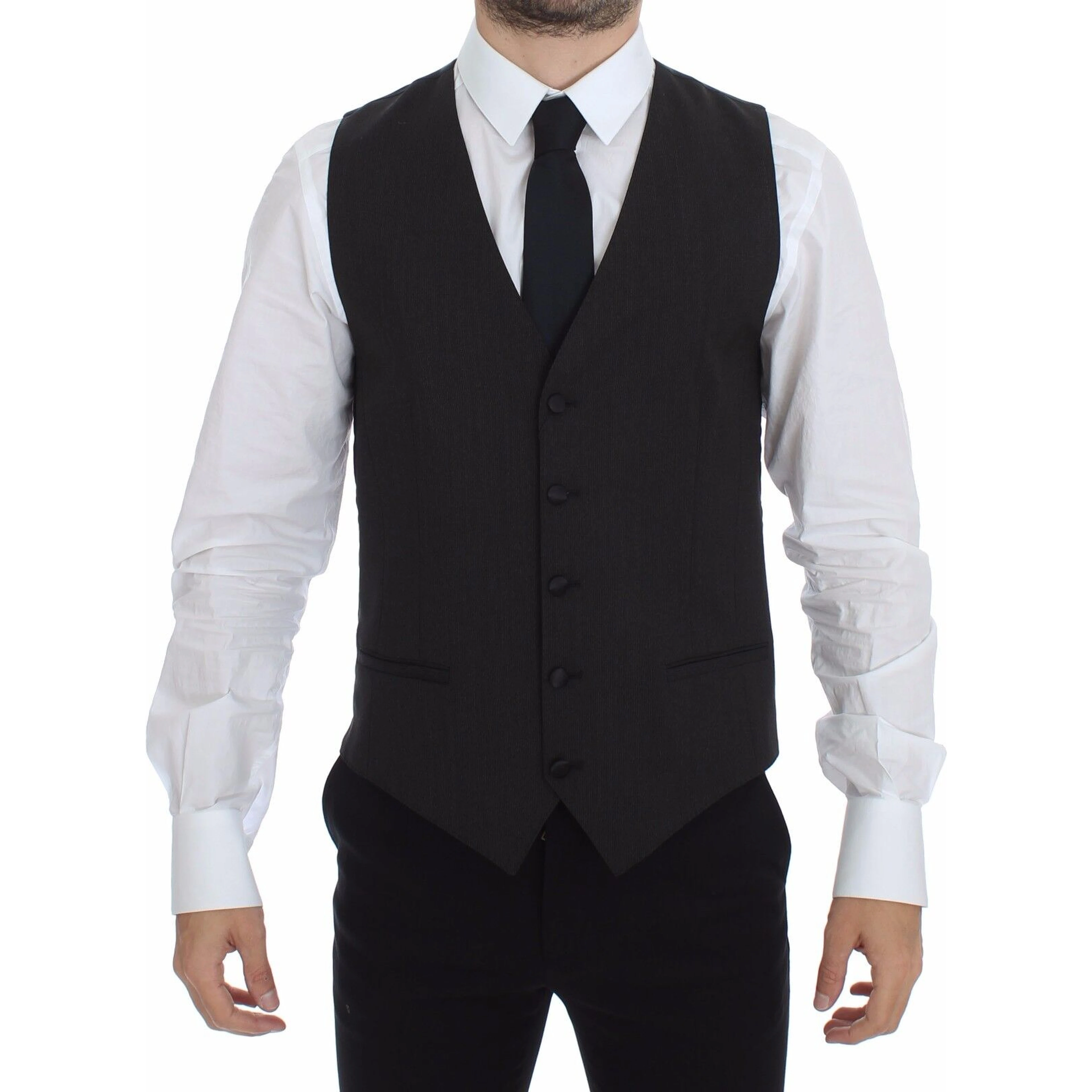Gray Wool Stretch Dress Vest Blazer