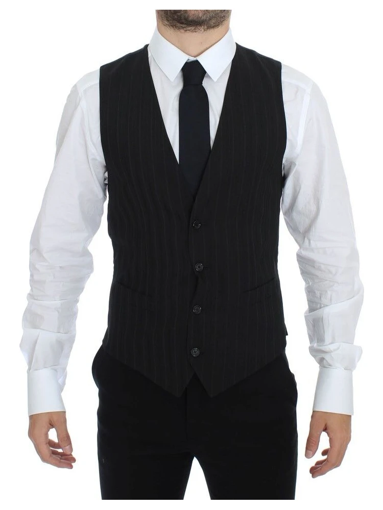 Black Striped Stretch Dress Vest Gilet