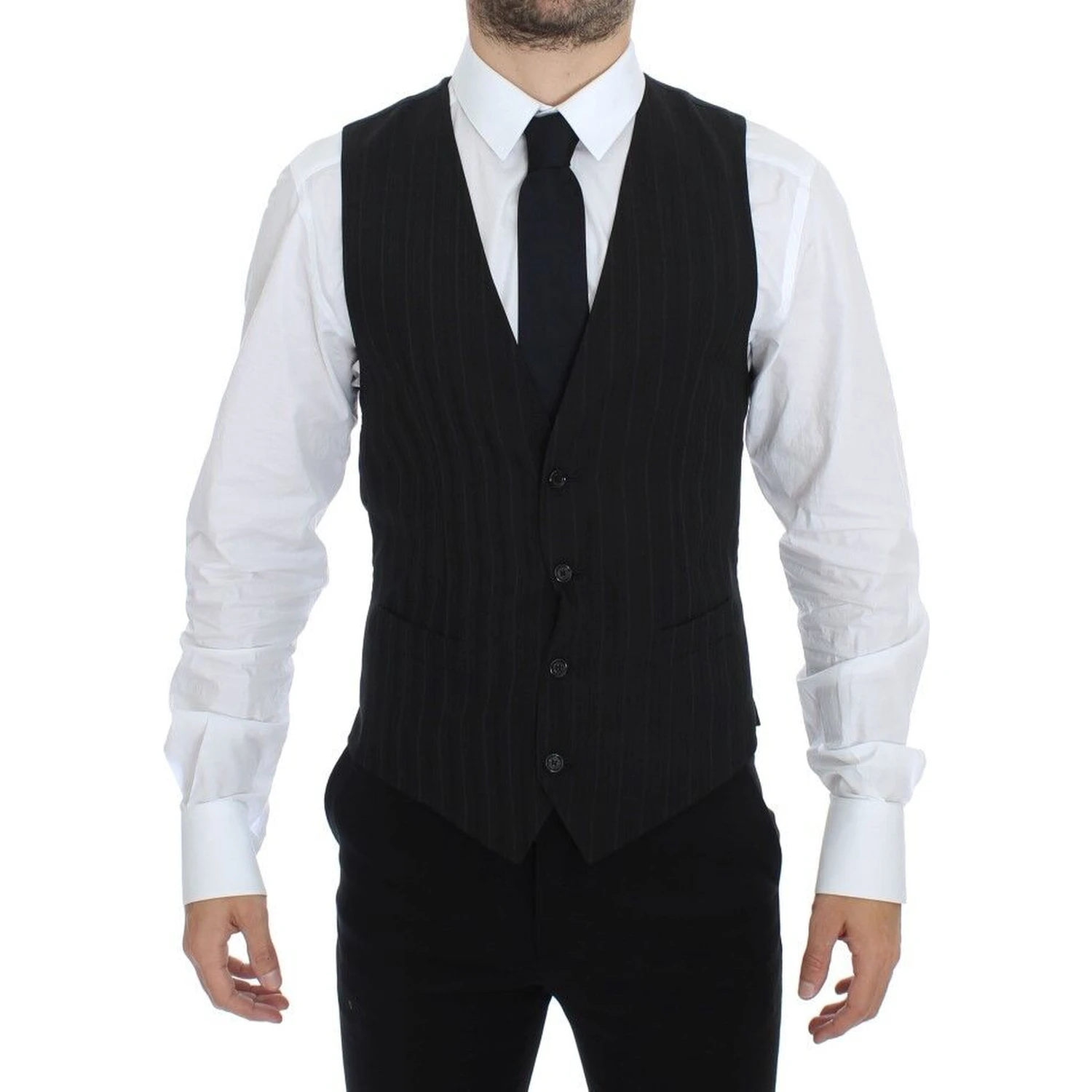 Black Striped Stretch Dress Vest Gilet
